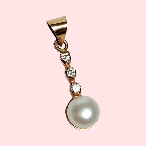 14K Rose Gold White Topaz & Pearl Pendant 1.0" - Picture 1 of 7